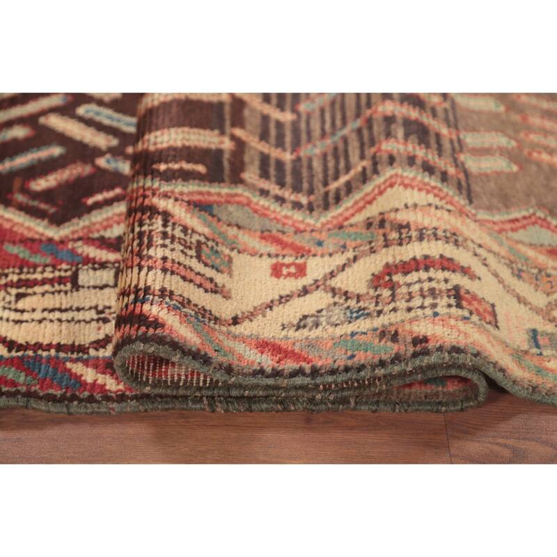 Hamedan Persian Vintage Runner Rug Handmade Brown Wool Carpet - 3'5"x 8'4"