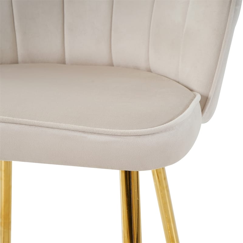 Shell Shape Velvet Bar Chair, Gold-plated Metal Chair Legs,(Set of 2)