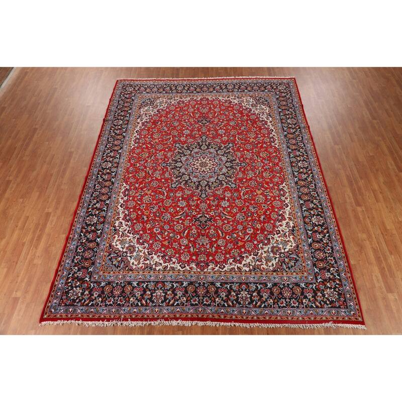 Floral Red Kashan Turkish Area Rug Dining Room Machine Made Carpet - 9'9" x 12'7"