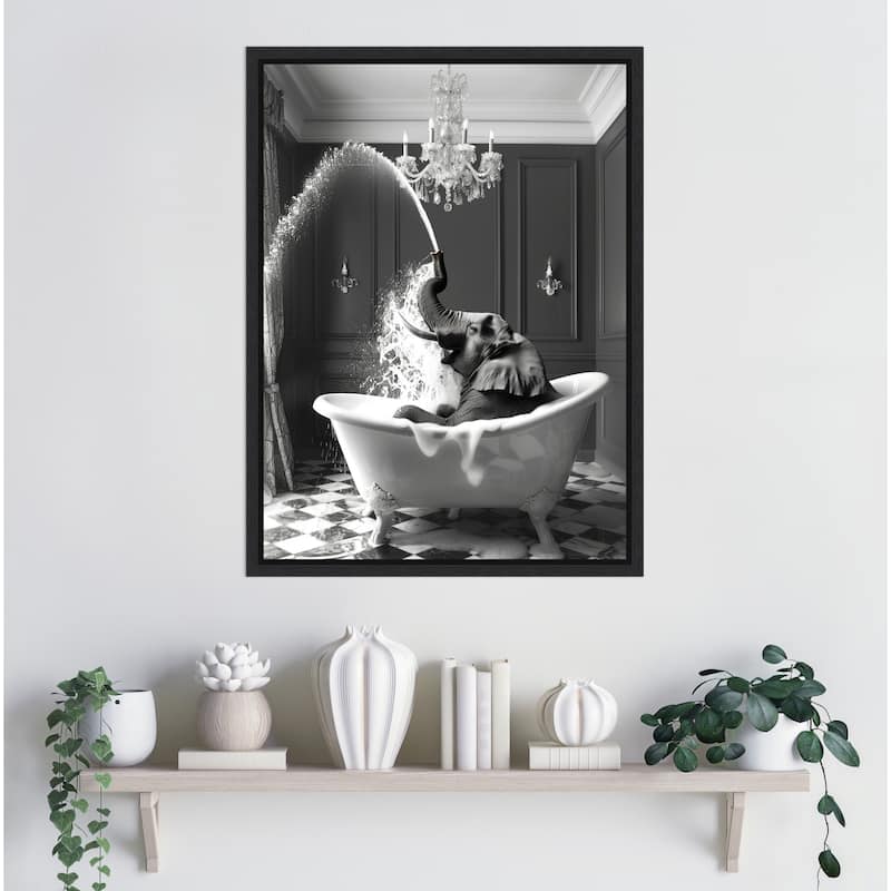 Splish Splash Safari Elephant by Niky Rahner Framed Canvas Wall Art