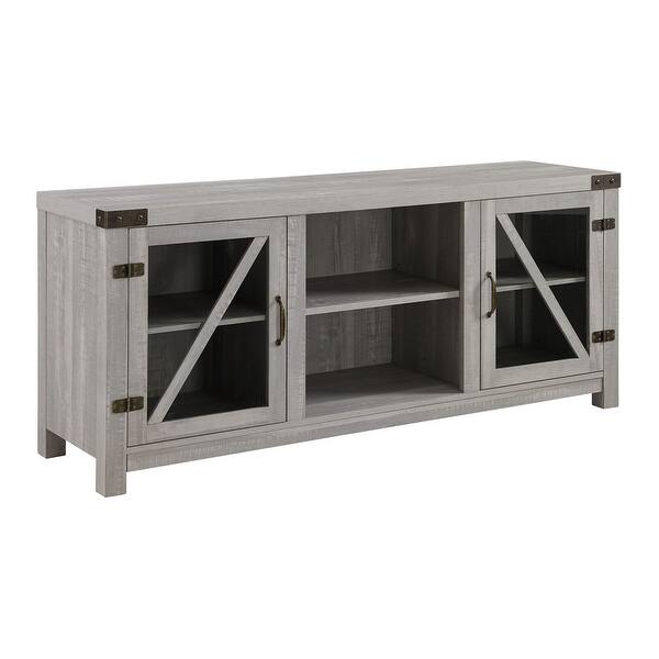 Shop Offex 58 Rustic Farmhouse Wood Tv Stand With Glass Cabinet