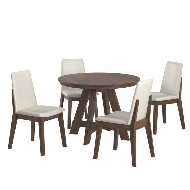 Harstad 42"-60" Extendable Round Dining Set with Vegan Leather Upholstered Chairs by iNSPIRE Q Modern