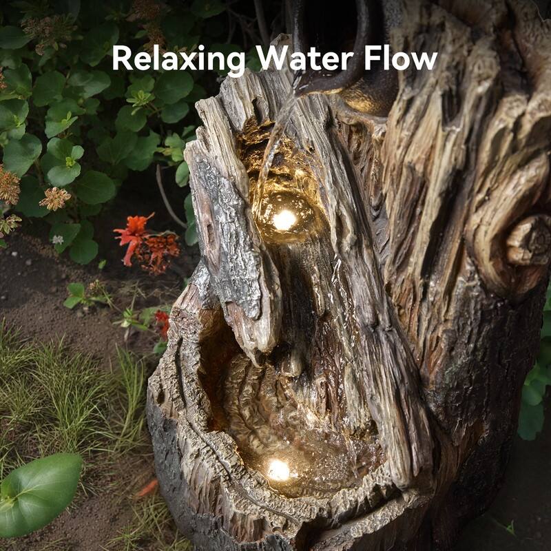 Vbal Outdoor Tree Trunk Rainforest Waterfall Fountain with LED Lights Weather Resistant