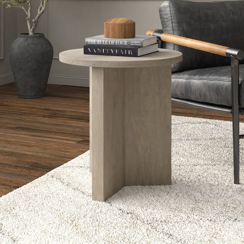 Anders 20" Wide Round Side Table - Antiqued Gray Oak
