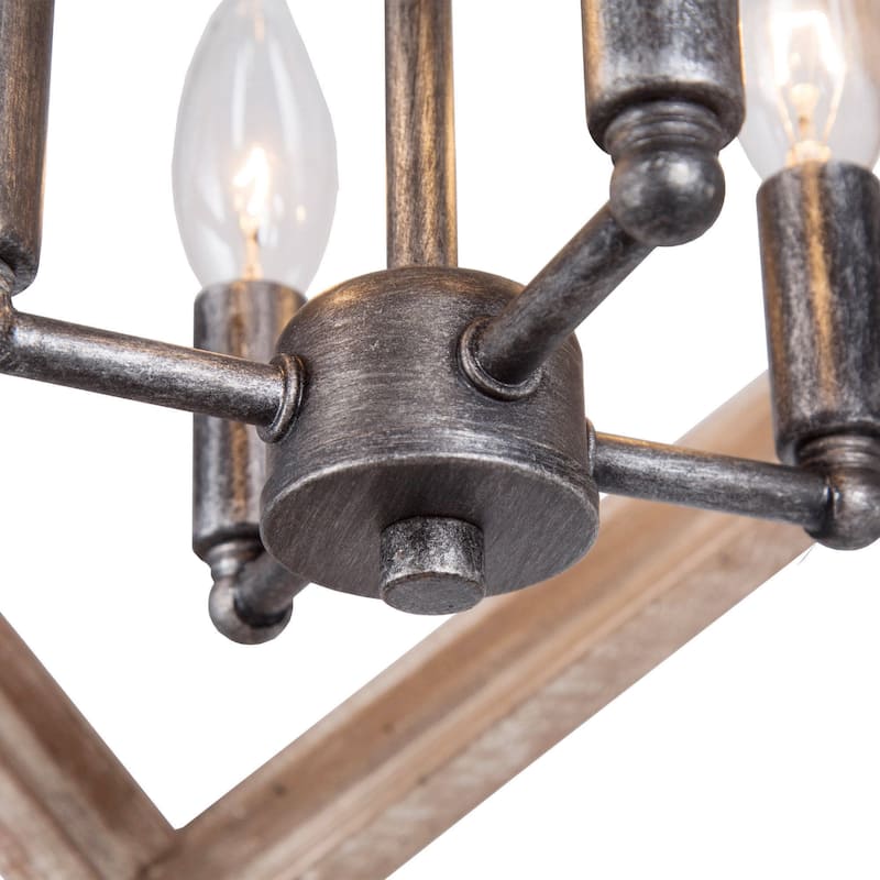 Farmhouse 4-light Solid Wood Chandelier Rustic Dining Room Barn Geometrical Ceiling Lights - 15.5 in
