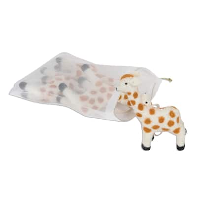 Novica Handmade Cheerful Giraffes Wool Felt Ornaments (Set Of 4)