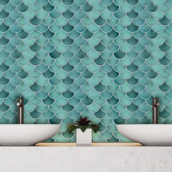 slide 2 of 14, Walplus Fresh Turquoise Glossy 3D Metro Peel and Stick Backsplash Tile Stickers