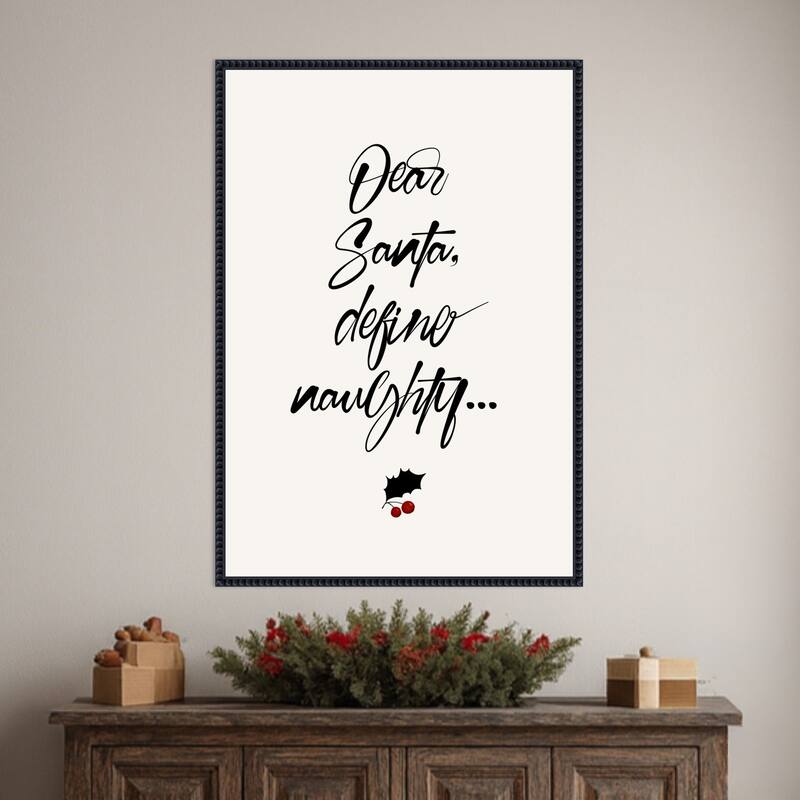 Dear Santa by Eins Kubistika (23 x 33 in.), Framed Canvas Wall Art Print - Sylvie Beaded Black