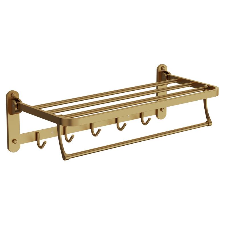 2-Tier Stainless Steel Bath Towel Rack with 5 Hooks - Brushed Gold