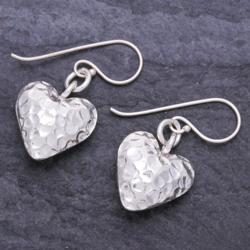 Novica Handmade In My Heart Silver Heart Earrings
