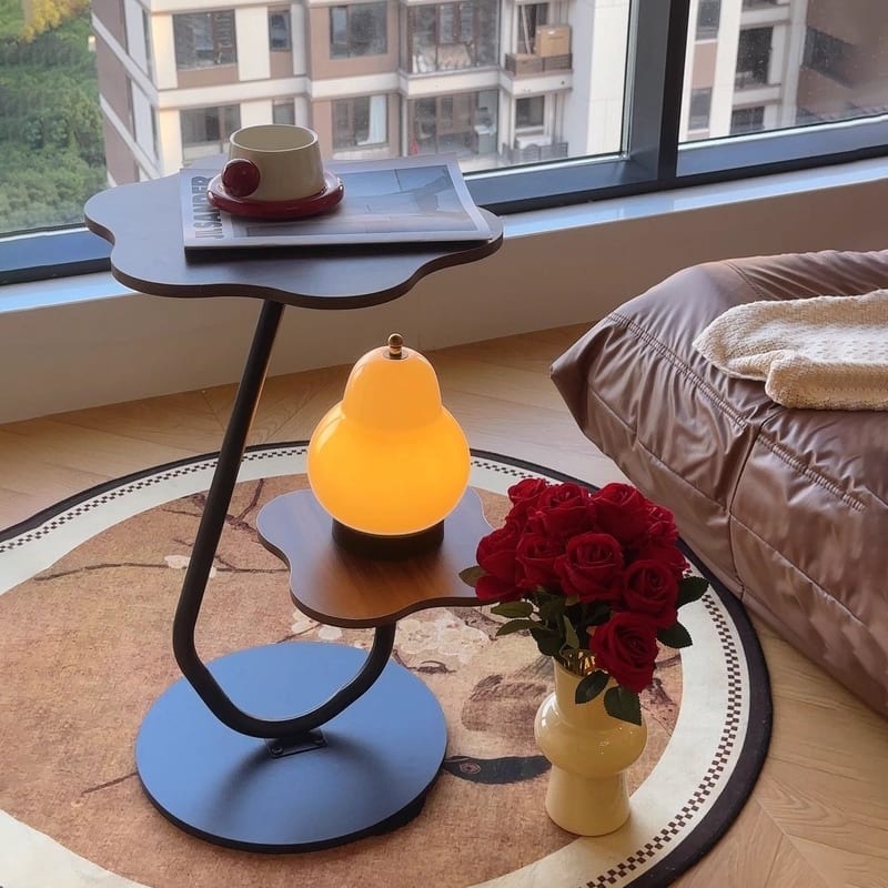 2-Tier Metal Flower Shape C-Shaped Side Table
