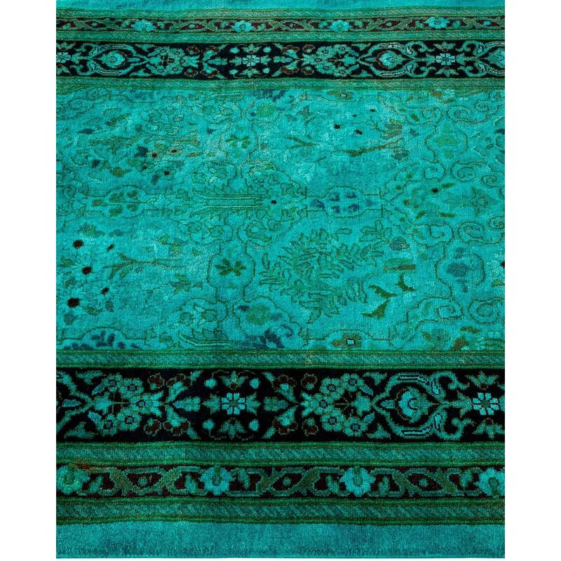 Overton Hand Knotted Wool Vintage Inspired Modern Contemporary Overdyed Blue Runner Rug - 2' 9" x 17' 10"