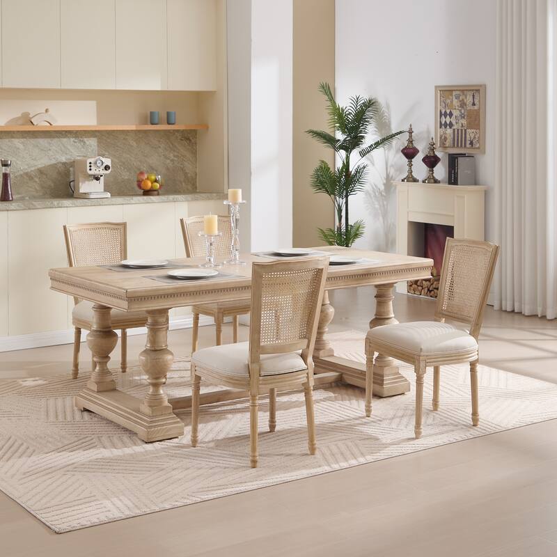 French Country Cotton Linen Dining Chairs Set of 2