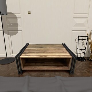 Mid-Century Modern Coffee Table, Wood Coffee Table with Storage, Rustic Wooden Livingroom Furniture