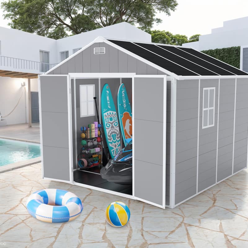 8*8ft Outdoor Storage Shed, Metal Garden Shed Tool House - Grey