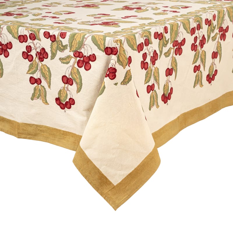 Couleur Nature Cherry Tablecloth - Red/Green - 71" x 142