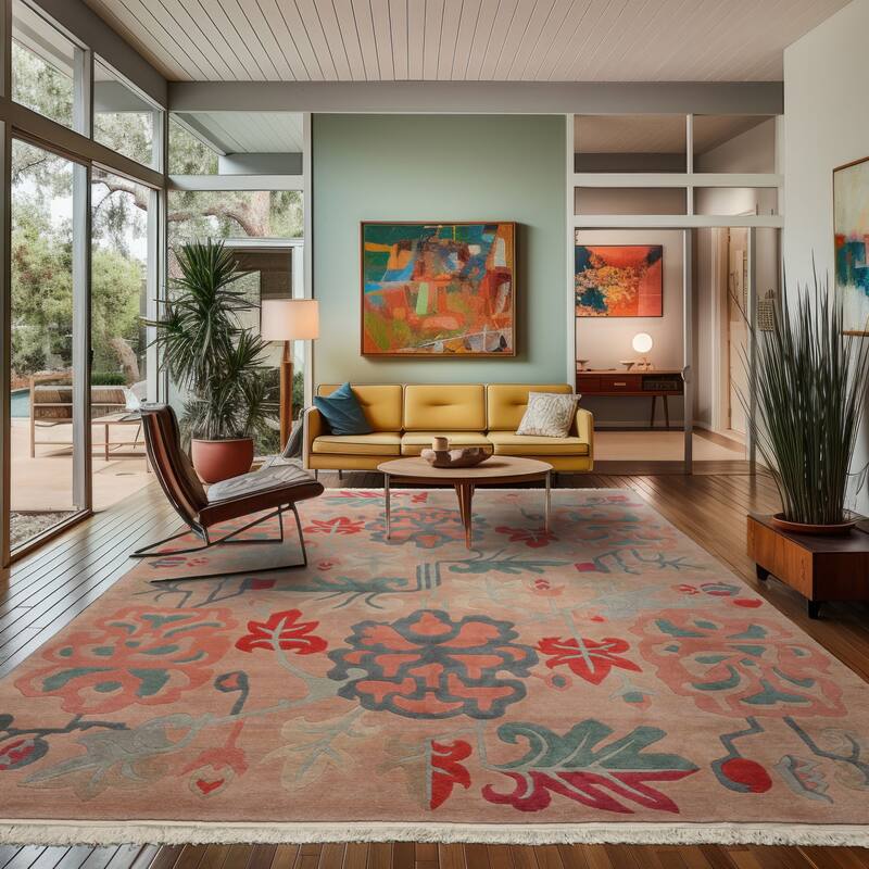 8'10''x11'5'' Hand Knotted Wool Beige Art Deco Plush Pile Area Rug - 8' 10'' x 11' 5''