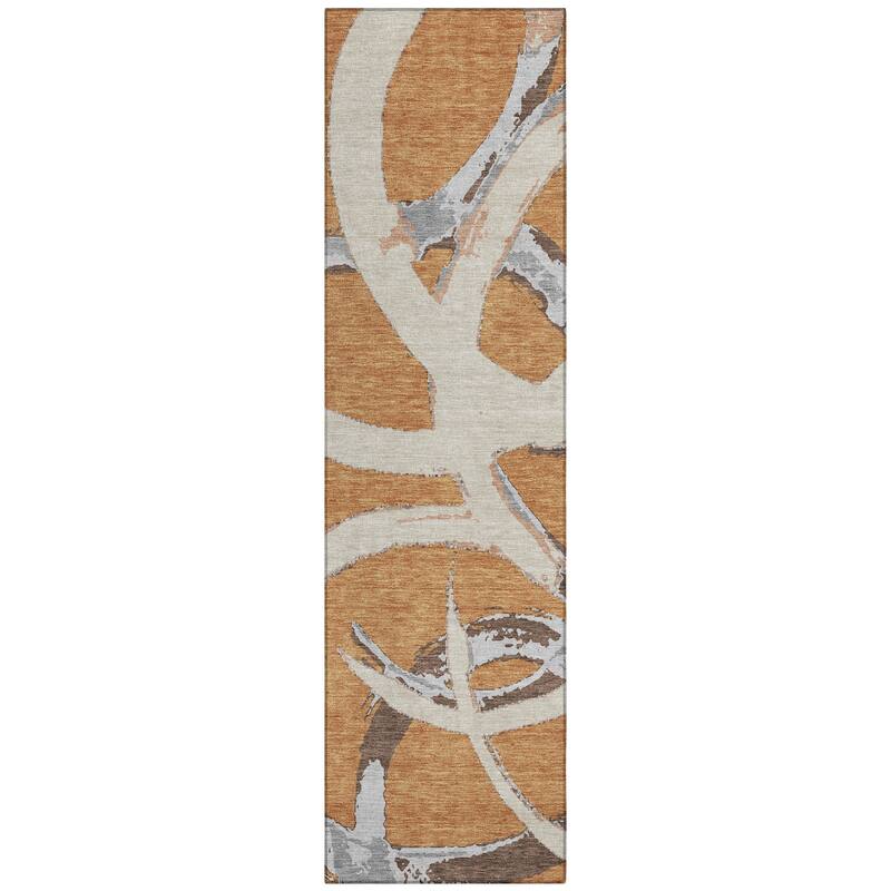 Machine Washable Indoor/ Outdoor Abstract Contemporary Chantille Rug