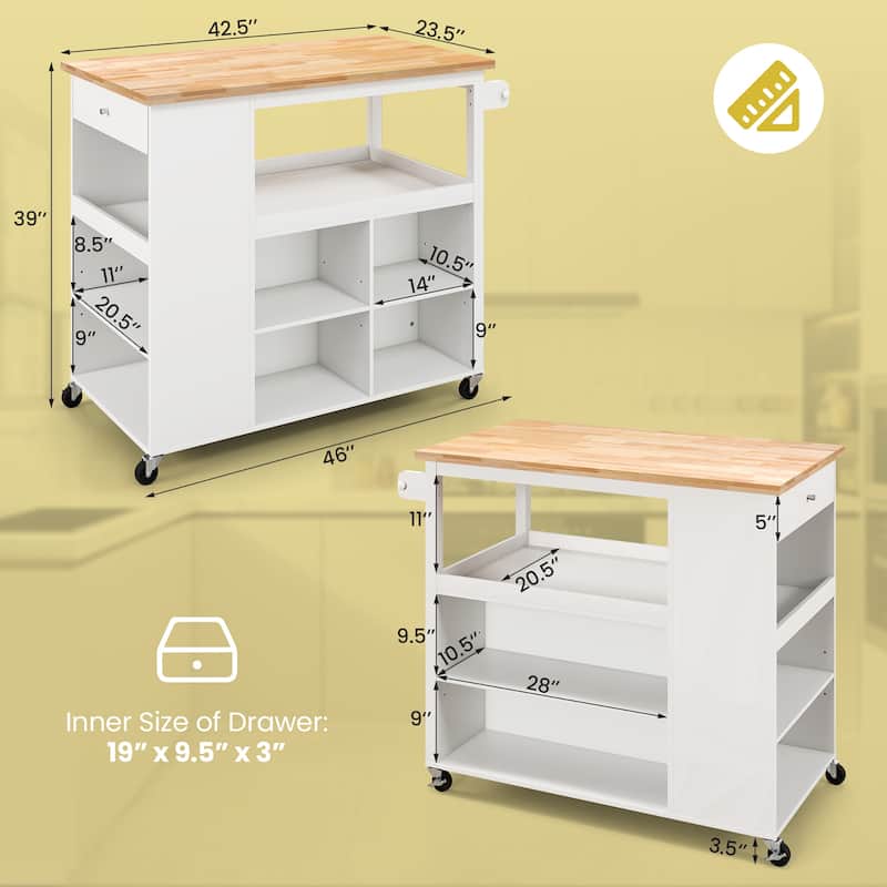 Costway Kitchen Island Trolley Cart on Wheels with Storage Open - See Details