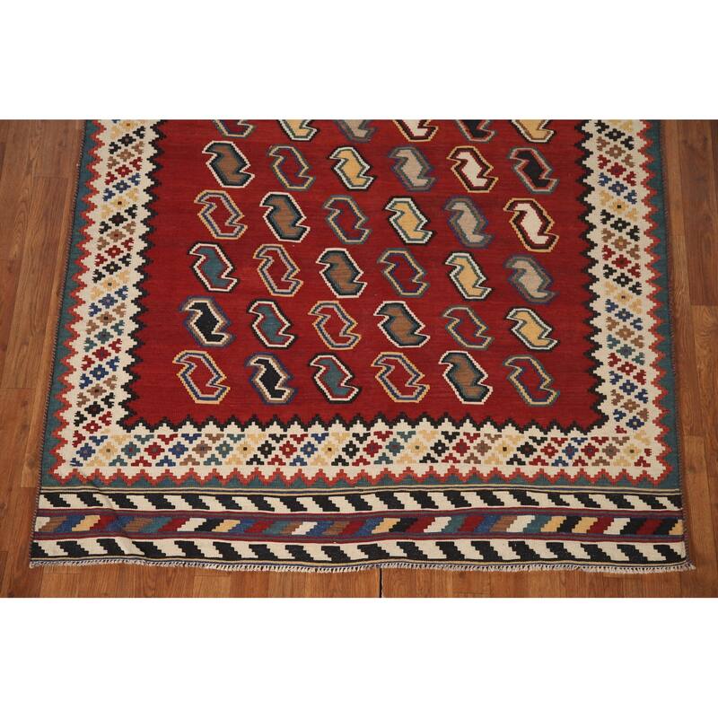 Vegetable Dye Kilim Persian Vintage Area Rug Flatweave Wool Carpet - 5'0"x 8'2"