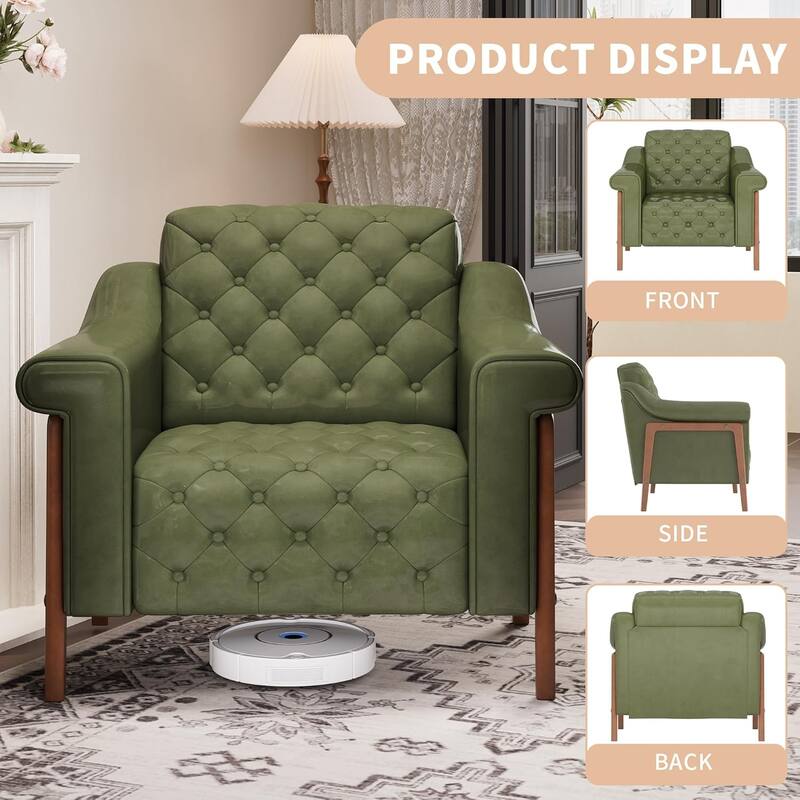 Cozy Accent Chair,PU Leather Modern Living Room Chairs,Mid-Century Office Reading Chair,Single Sofa,Armchair