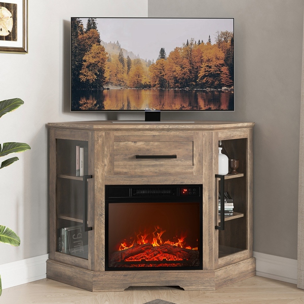 BELLEZE Dale 43 Corner TV Stand with 18 Electric Fireplace Heater On Sale Bed Bath Beyond 40639865
