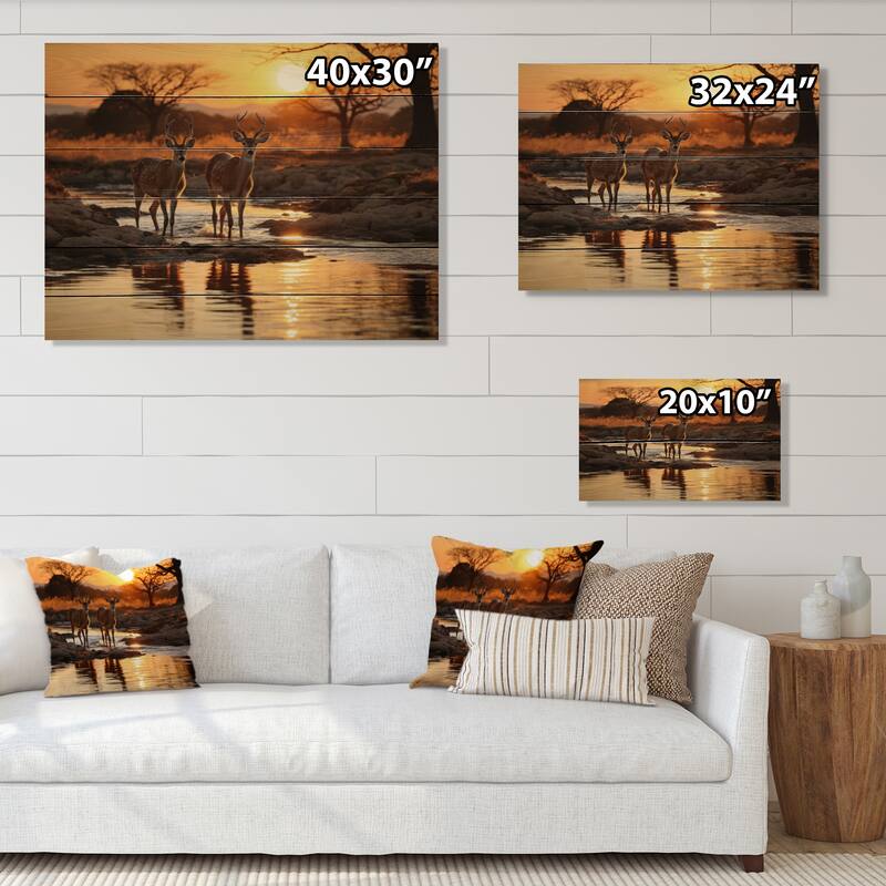 Designart "Africian Deer" Animals Print on Natural Pine Wood