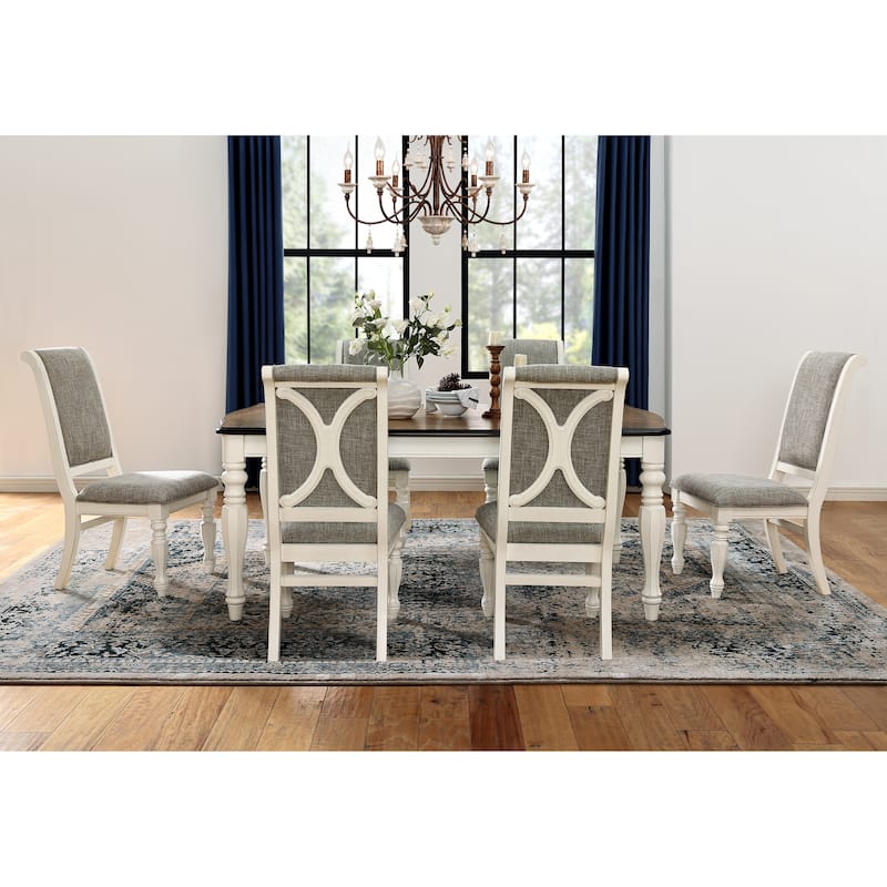 Roundhill Furniture Belleza French Country 7-Piece Dining Set in Antique White and Weathered Oak Finish
