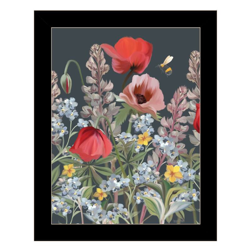 TrendyDecor4U Contemporary "Summer Garden Buzz" Framed Print Wall Art - Black
