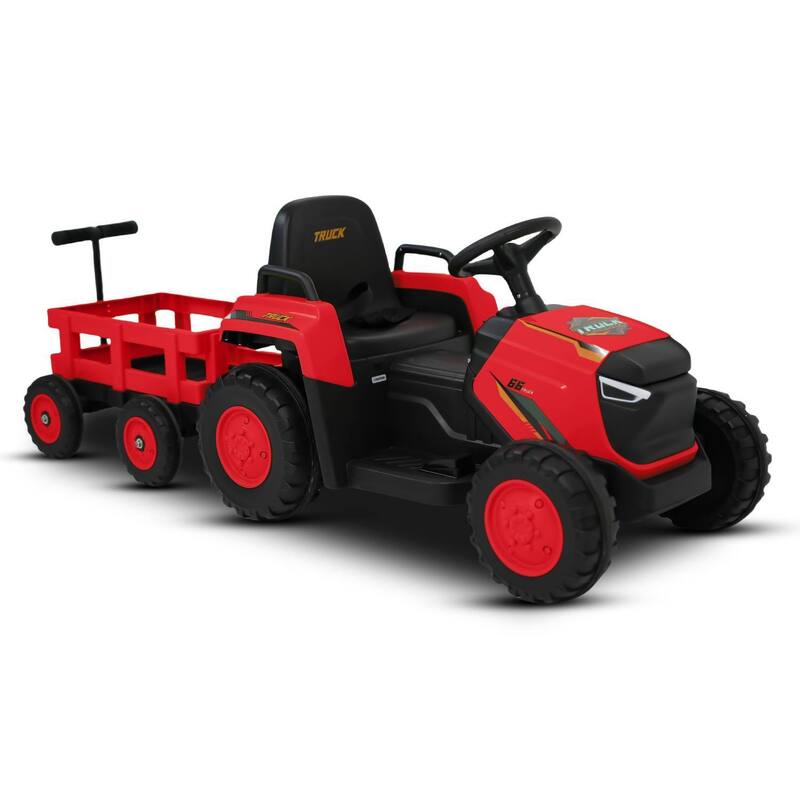12V Electric Toddlers Ride on Tractor Toy with Detachable Garden Cart for Kids Best Gifts - Red