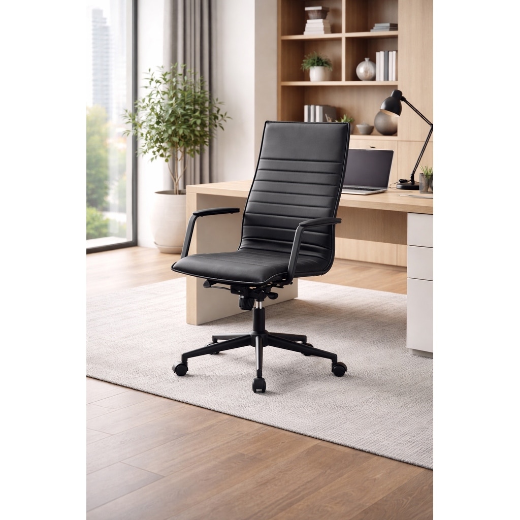 Executive Ergonomic High Back Office Chair Ribbed PU Leather Adjustable for Manager Conference Computer Desk