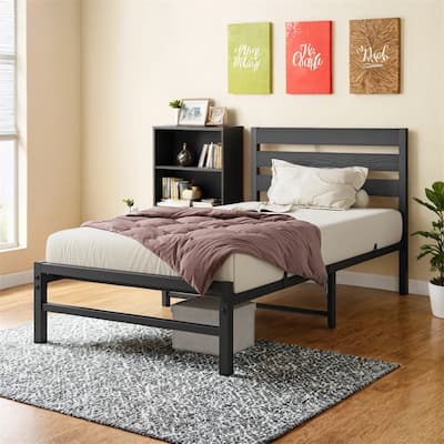 Twin Size Platform Bed Frame with Rustic Vintage Wood Headboard