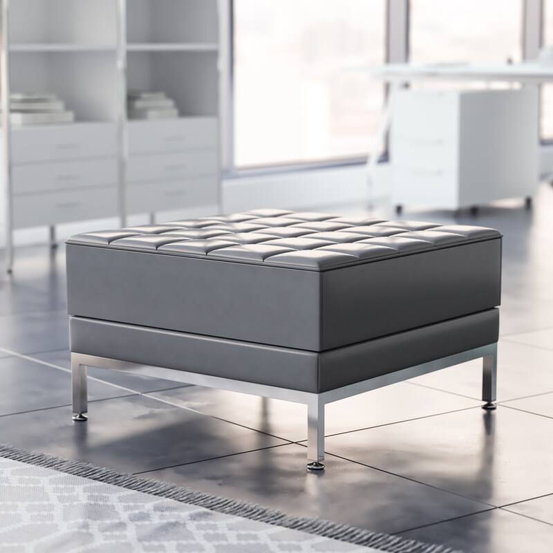 LeatherSoft Quilted Tufted Modular Ottoman with Stainless Steel Legs