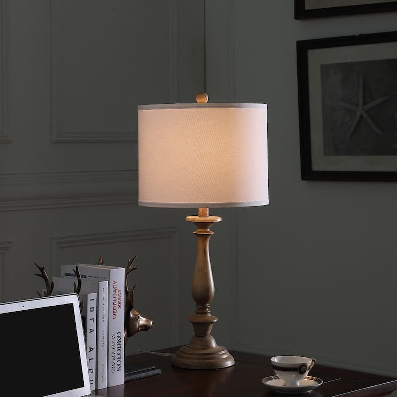 28" Rustic Taupe Cream Candlestick Table Lamp with White Drum Shade for Bedroom Living Room Decor - 27.5"H x 13"W x 13"D