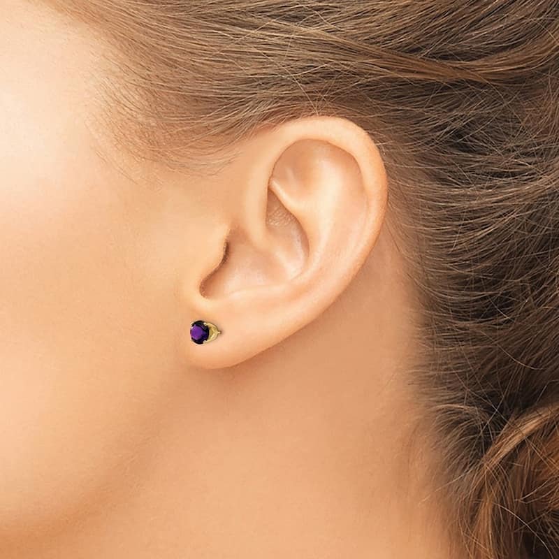 Curata 14k Yellow Gold 5mm Genuine Gemstone Birthstone Stud Earrings