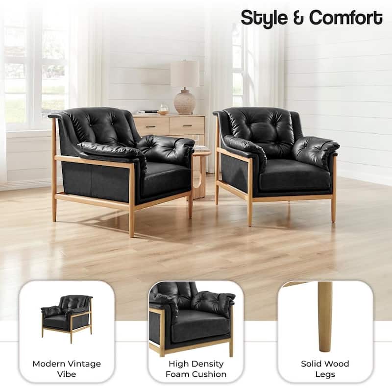 NPD Furniture Larry Faux Leather Tufted Accent Arm Chair