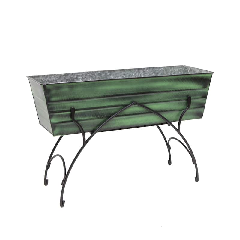 Achla Designs 35.25"L Rectangular Classic Green Galvanized Steel Indoor Outdoor Large Flower Box