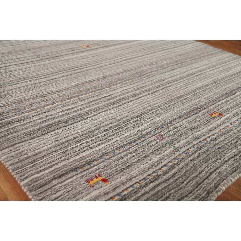 Hand Knotted Oriental 100% Wool Carpet Tribal Tribal Greys & Charcoal Gabbeh Area Rug - 7' 8'' X 5' 0''