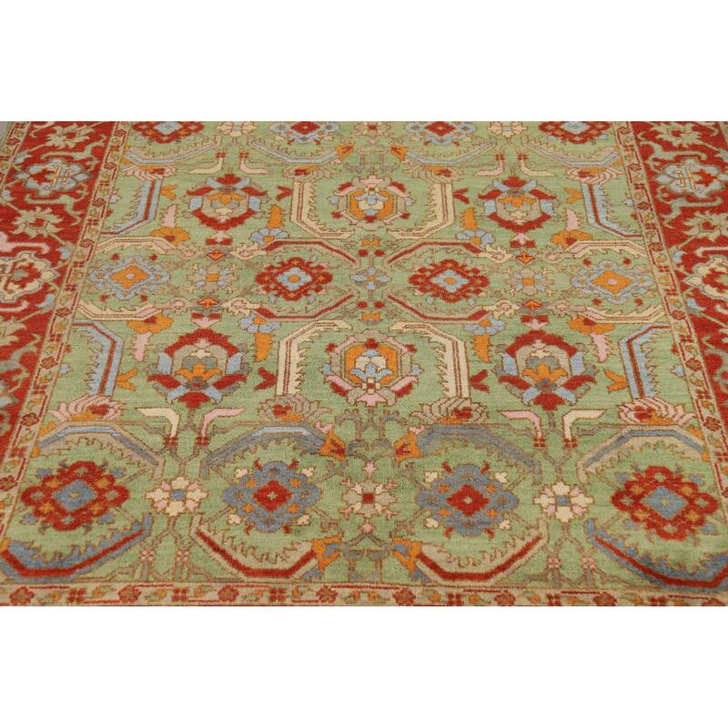 Hand Knotted Oriental 100% Wool Carpet Traditional Geometric Green Heriz (serapi) Area Rug - 9' 10'' X 8' 0''