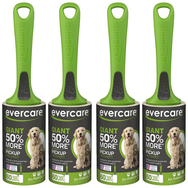 Evercare All Purpose Pet Giant Extreme Stick Lint Roller - Pack of 4 (60 Sheets Each)