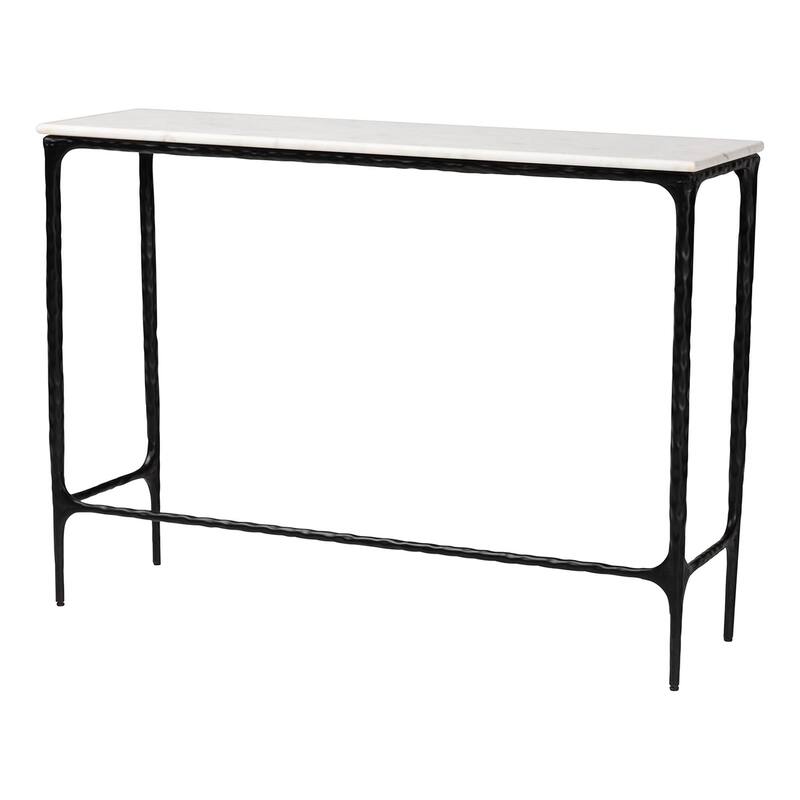 Edsel Marble Console Table - Modern Rustic Accent Table with Hand-Forged Metal Frame for Living Room or Entryway - Rectangle