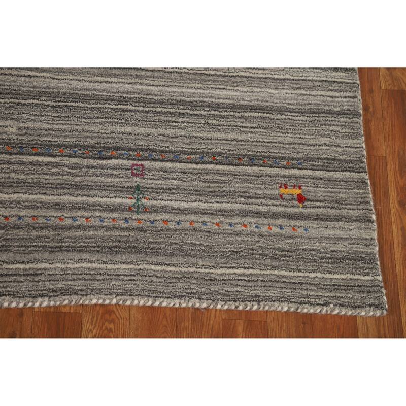 Hand Knotted Oriental 100% Wool Carpet Tribal Tribal Greys & Charcoal Gabbeh Area Rug - 7' 8'' X 5' 0''