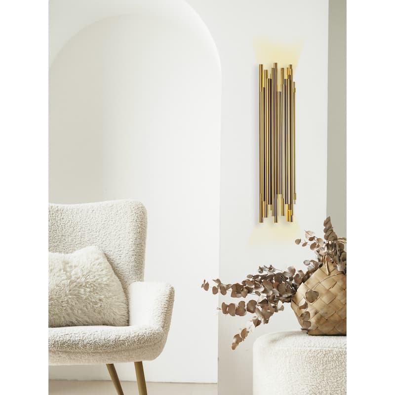 2-Light Gold Stainless Steel Rod Wall Sconce