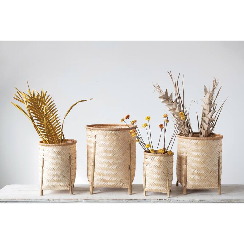 Woven Bamboo Baskets with Legs, Natural, Set of 4