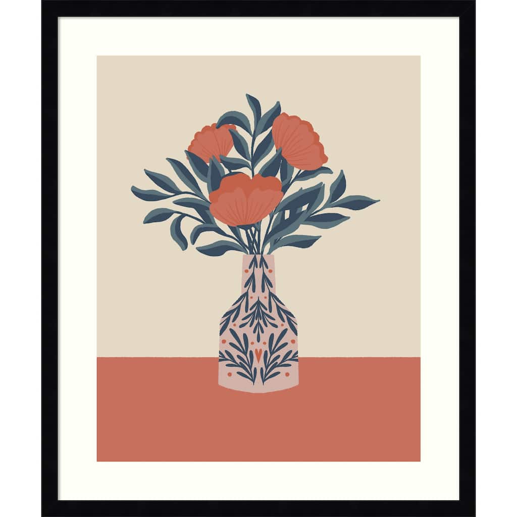 Poppies In a Vase by Angela Minca Wood Framed Wall Art Print - Svelte Noir Black