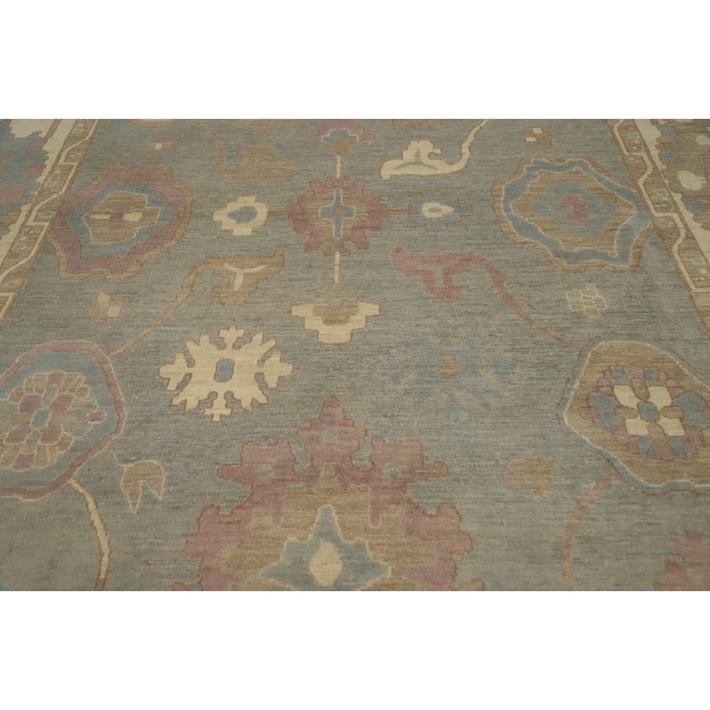 Hand Knotted Oriental 100% Wool Carpet Transitional All-Over Greys & Charcoal Oushak Area Rug - 13' 7'' X 9' 8''