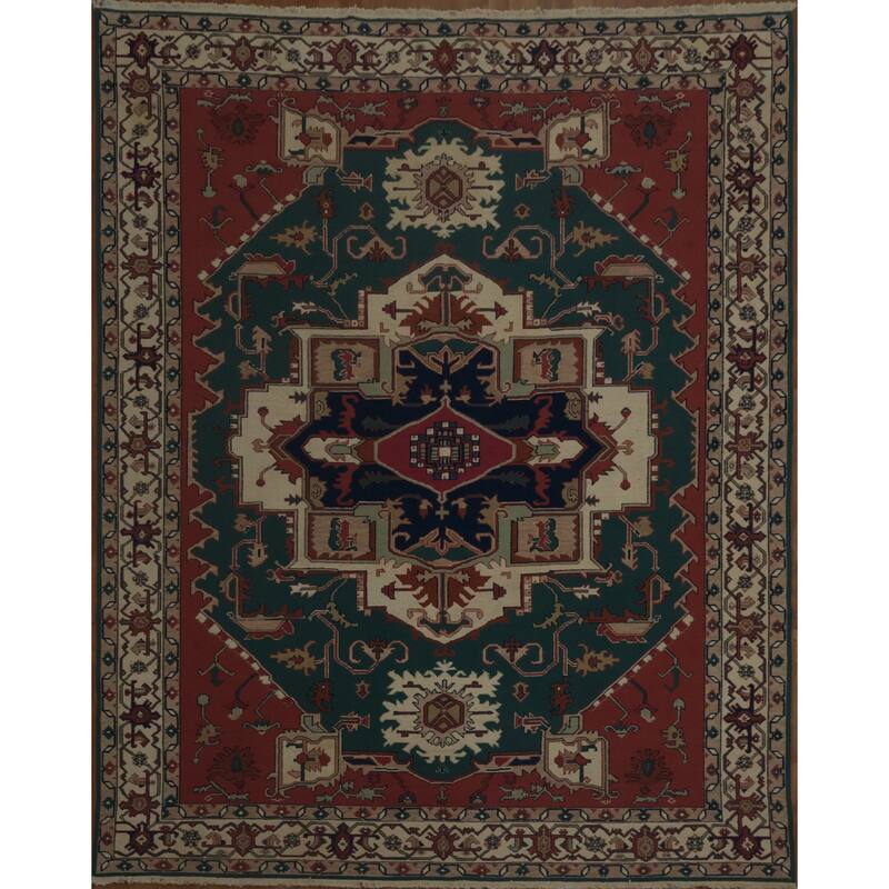 Hand Knotted Oriental 100% Wool Carpet Traditional Geometric Navy Blue & Blues Sumak Area Rug - 11' 11'' X 9' 0''