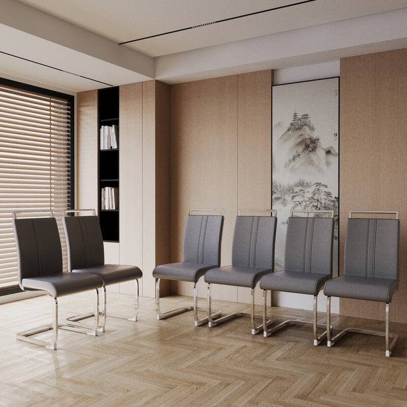 Modern Dining Chairs,PU Faux Leather High Back Upholstered Side Chair with Silver Metal Legs