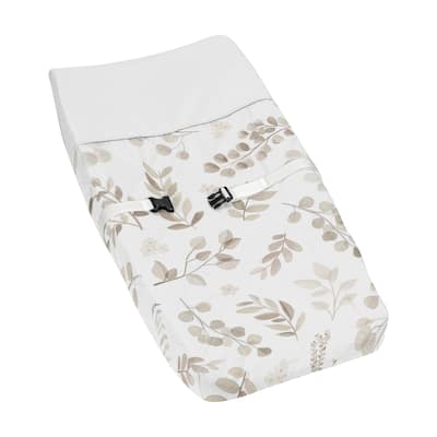 Floral Leaf Boy Girl Changing Pad Cover - Ivory Cream Beige Taupe White Gender Neutral Boho Watercolor Botanical Flower Woodland
