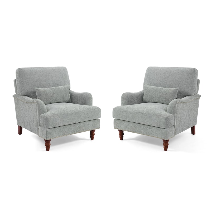 Set of 2 Mid Century Chenille Upholstered Accent Chairs